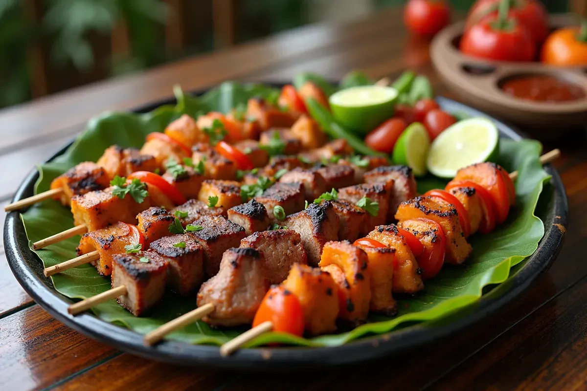 Grillowane szaszłyki z mięsem i warzywami, idealne na letnie przyjęcie. Zastanawiasz się, ile kalorii ma taki kebab?