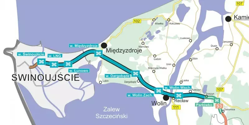 Mapa dojazdu Szczecin nad morze S3 tunel Świnoujście
