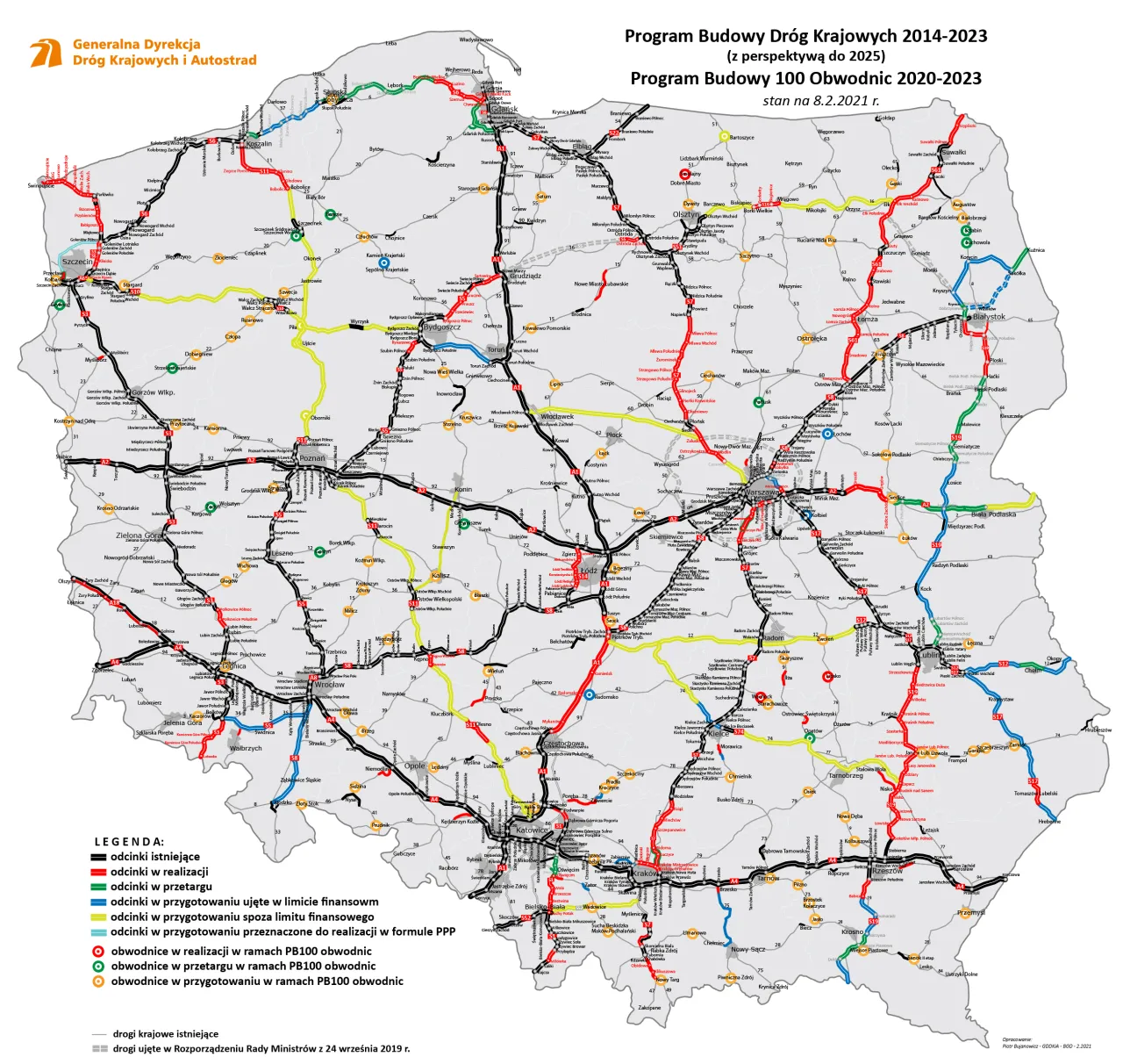 Mapa planowanych i budowanych autostrad w Polsce