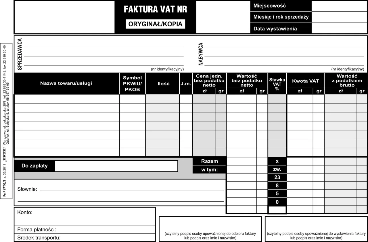 faktura vat wz&oacute;r