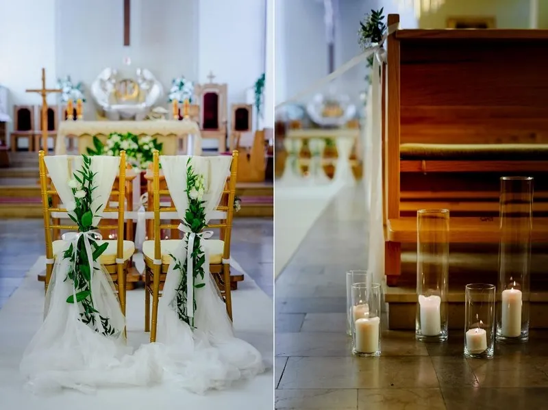 dekoracja kościoła na ślub kwiaty i świece