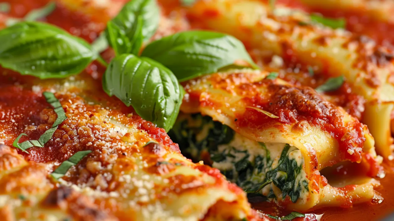 Zdjęcie Cannelloni ze szpinakiem, ricottą, sosem pomidorowym i bazylią