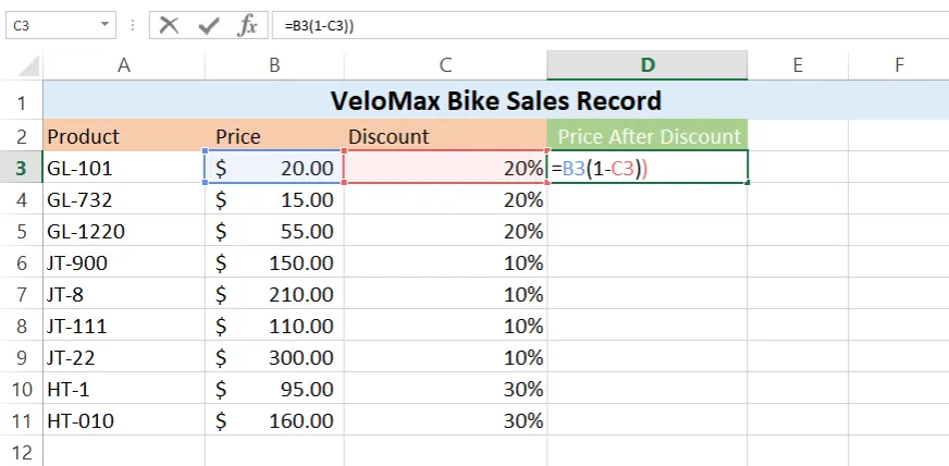 Excel formuła dodawanie procentu mnożenie przykład