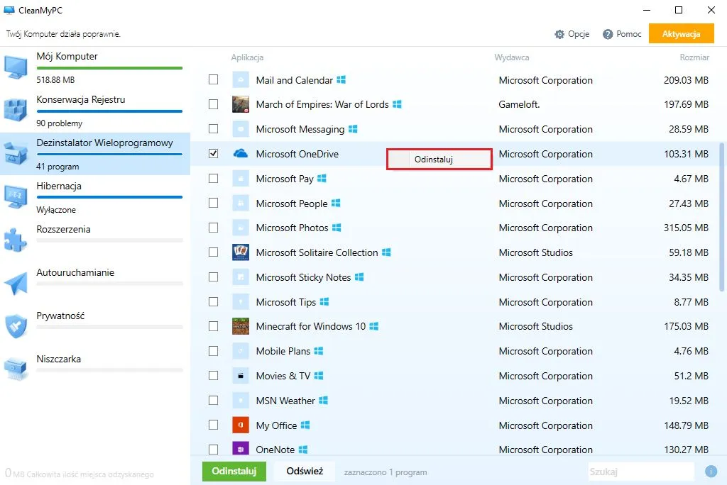 Usuwanie programów Windows 10 Ustawienia