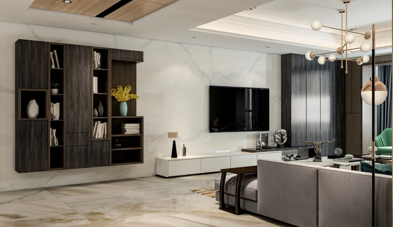 Przytulny salon z płytkami matowymi