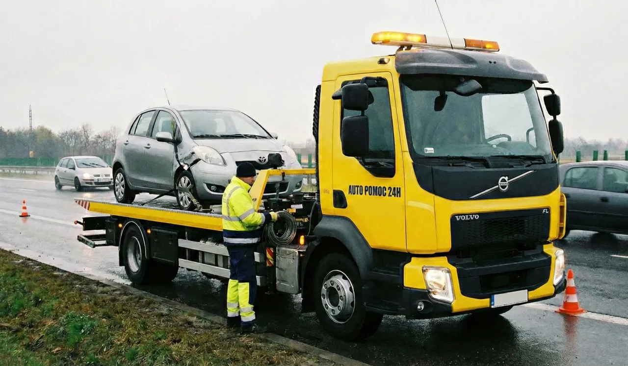 Pomoc drogowa na drodze, holowanie uszkodzonego auta. To przykład, co to ubezpieczenie assistance może oznaczać w praktyce.