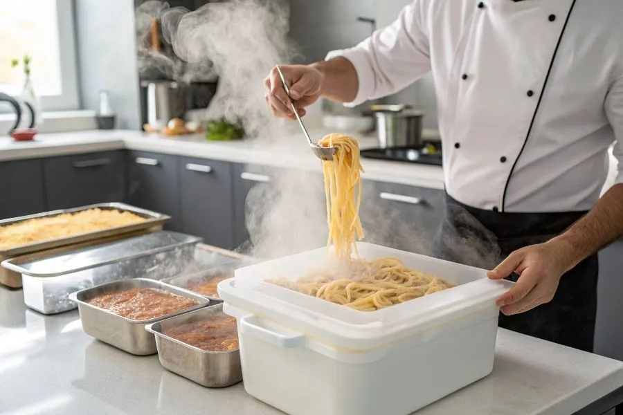 makaron rozłożony na tacy do mrożenia