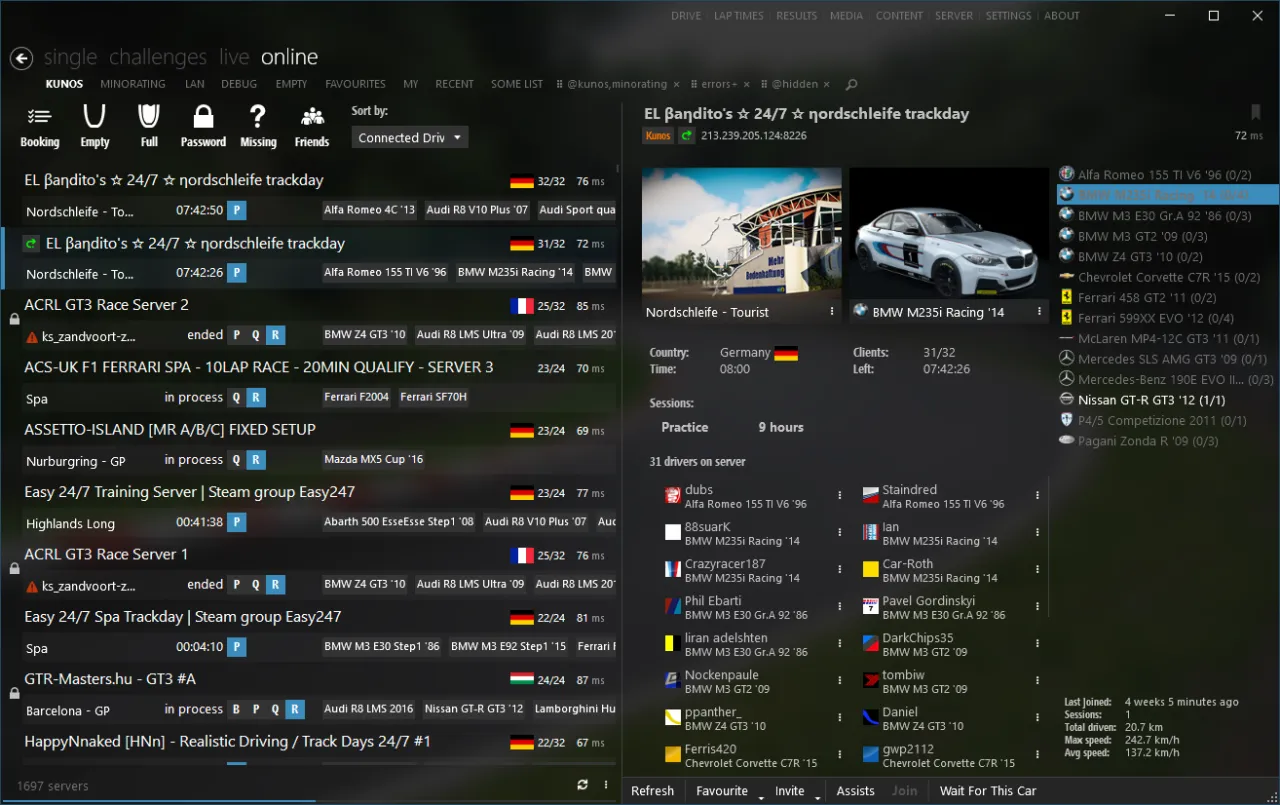 Interfejs Content Manager Assetto Corsa