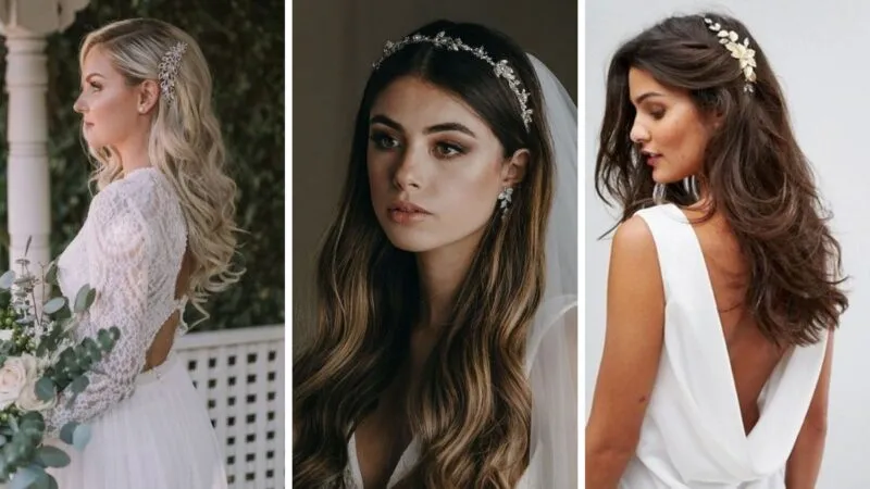 Panna młoda z ozdobą na głowie dopasowaną do sukni i fryzury