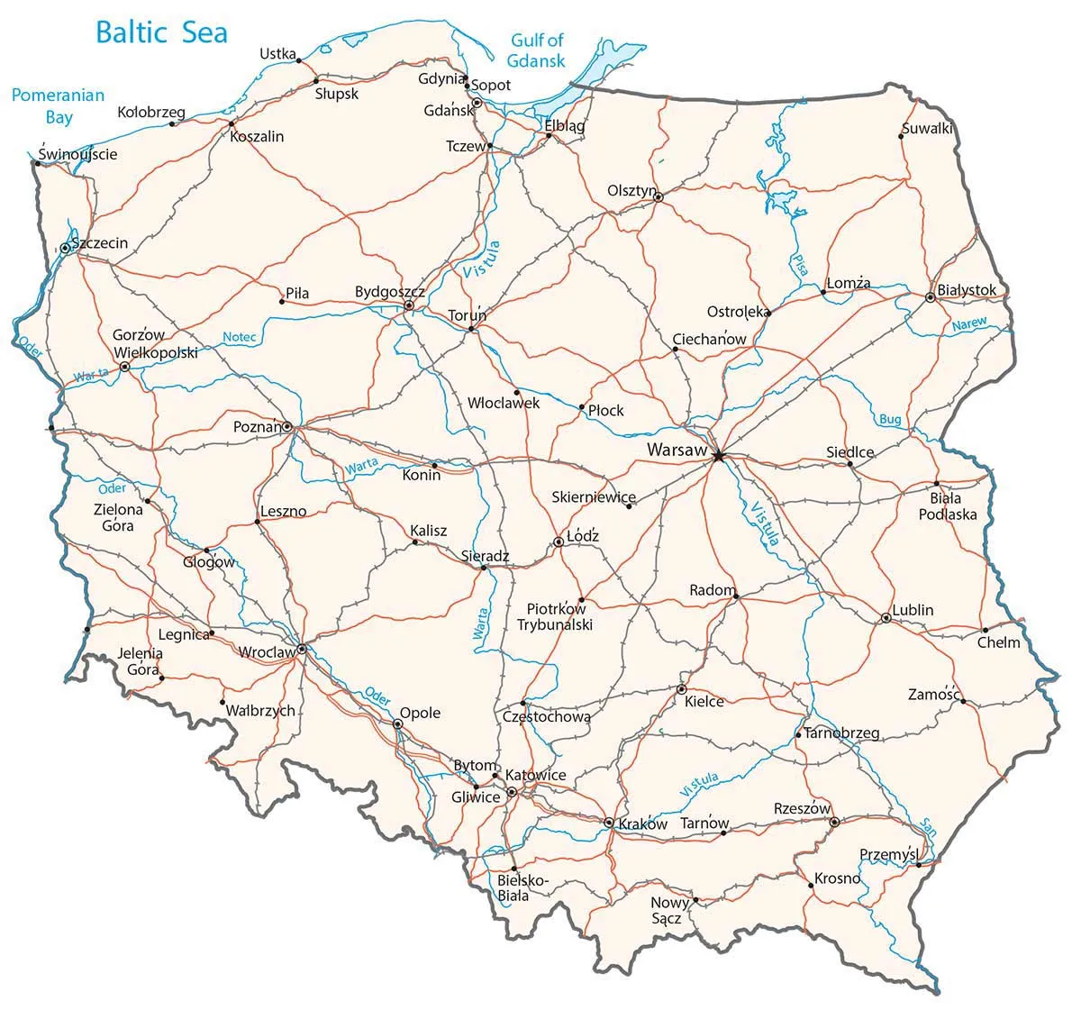 map of Poland with English name Poland