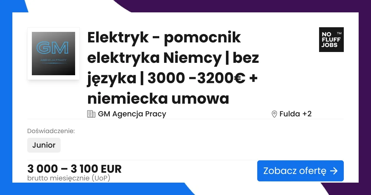 pomocnik elektryka w Niemczech praca