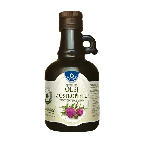 olej z ostropestu w butelce i nasiona ostropestu