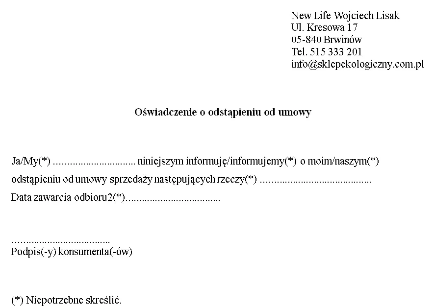 odstąpienie od umowy online trwały nośnik