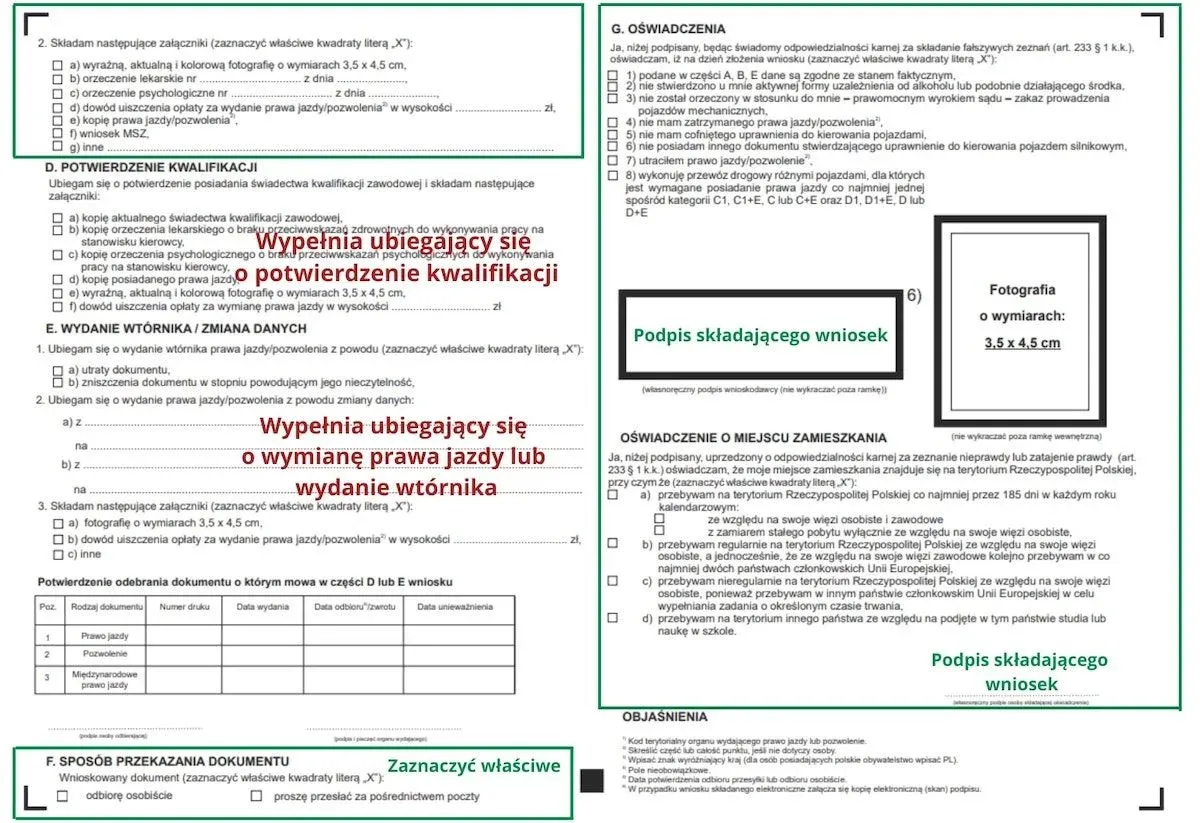 Wniosek o wydanie prawa jazdy lub jego wymianę. Potrzebne zdjęcie 3,5 x 4,5 cm. Profil kierowcy co potrzeba.