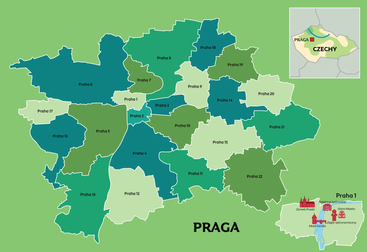 mapa dzielnic Pragi