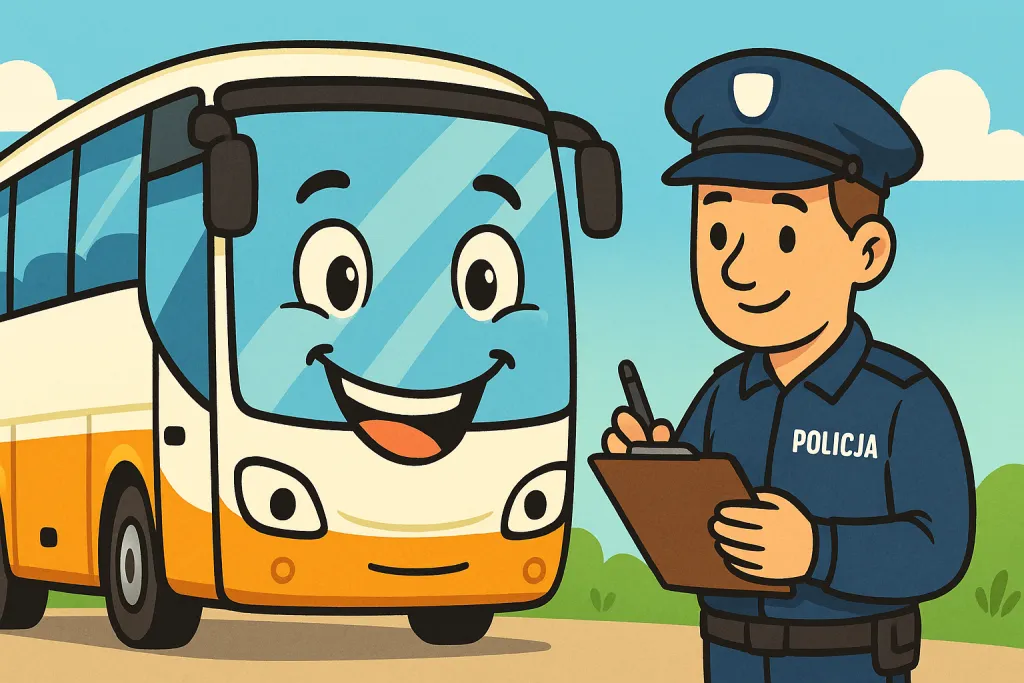 Kontrola autokaru przed wyjazdem szkolnym