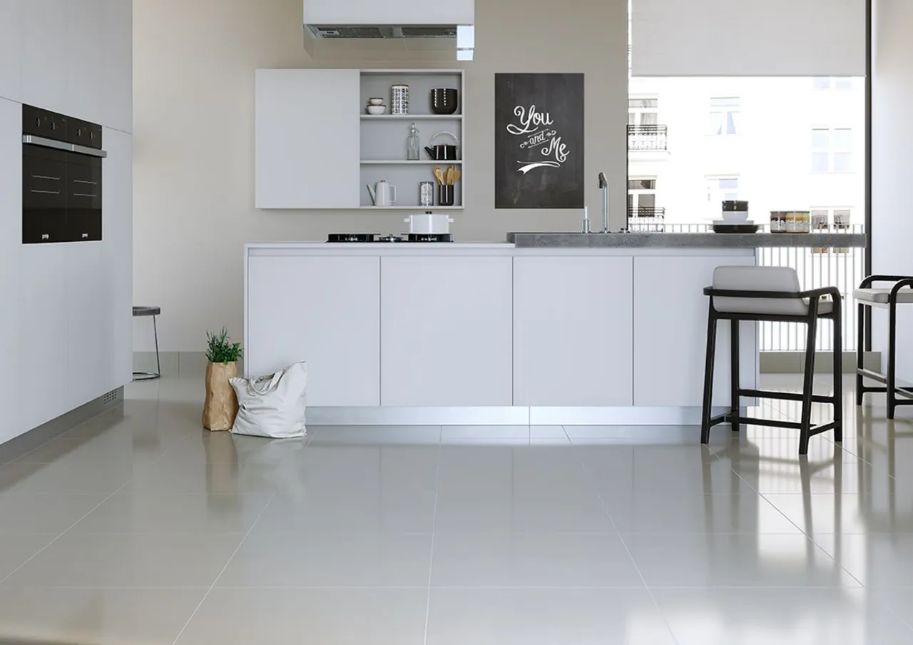 Kontrastowa podłoga do białych mebli