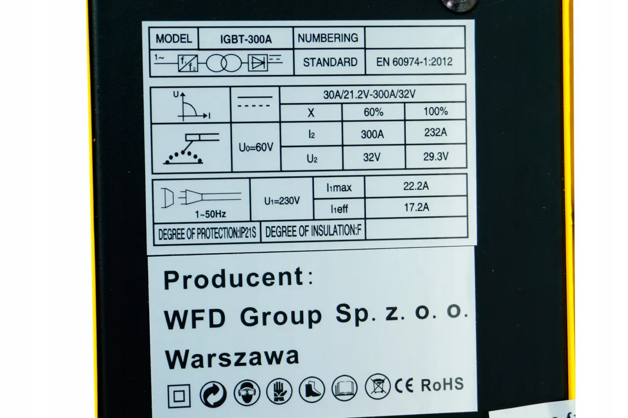 tabliczka znamionowa spawarki inwertorowej