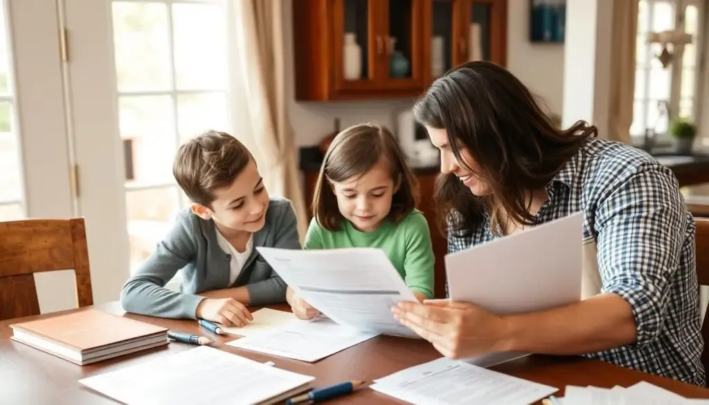 rodzina wypełniająca dokumenty edukacji domowej
