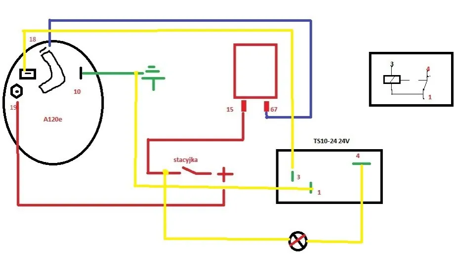 schemat podłączenia alternatora z zewnętrznym regulatorem