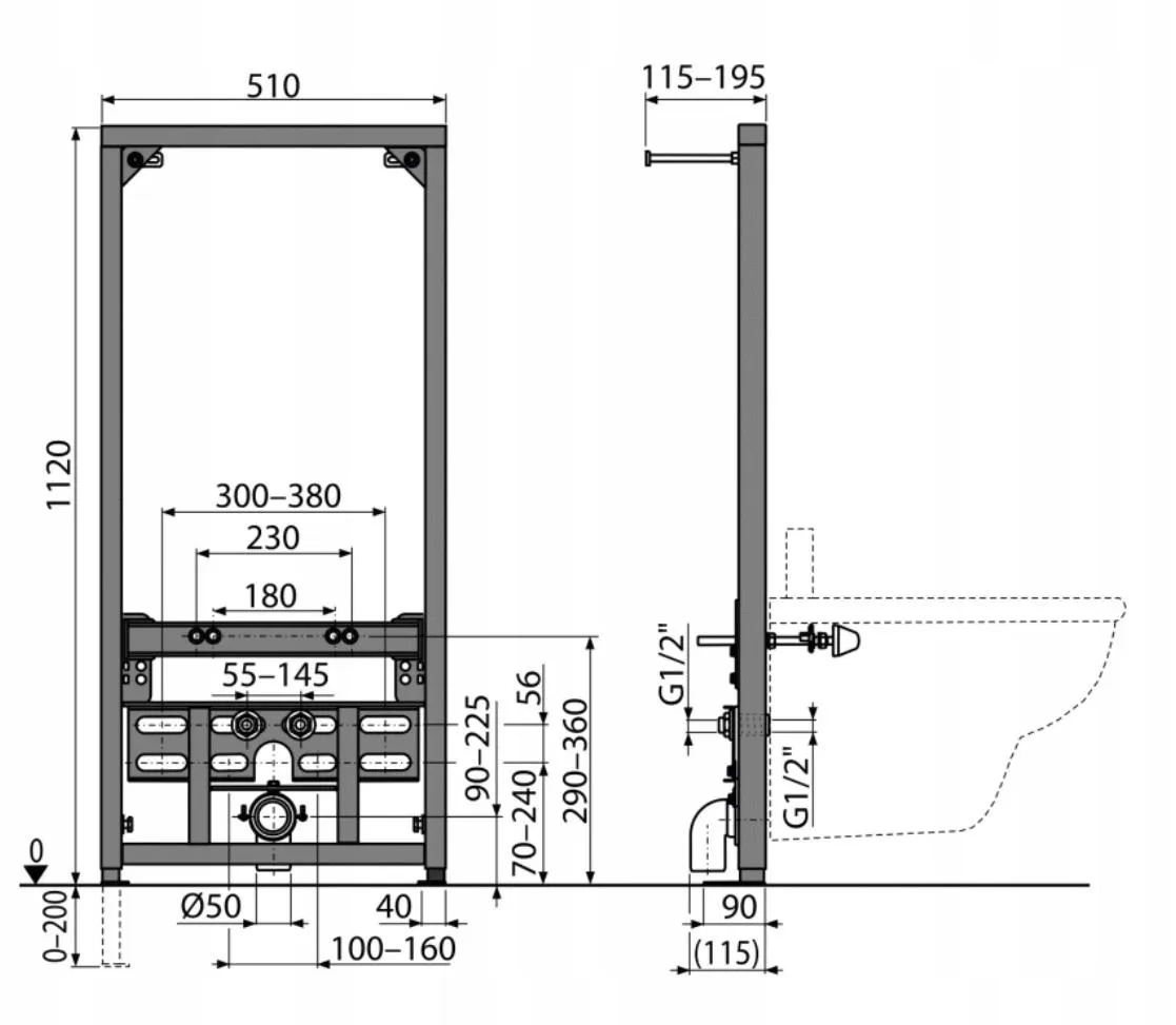 stelaż podtynkowy bidetu schemat