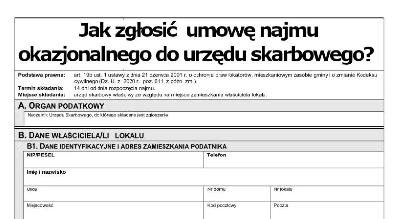 e-Urząd Skarbowy zgłoszenie najmu okazjonalnego