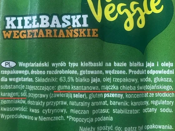 etykieta skład par&oacute;wek wegetariańskich