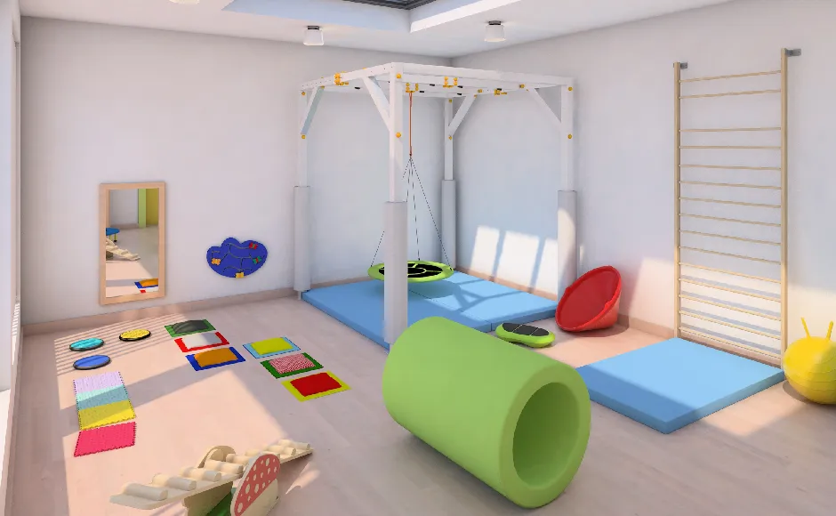 sala do integracji sensorycznej z dziećmi podczas zabawy