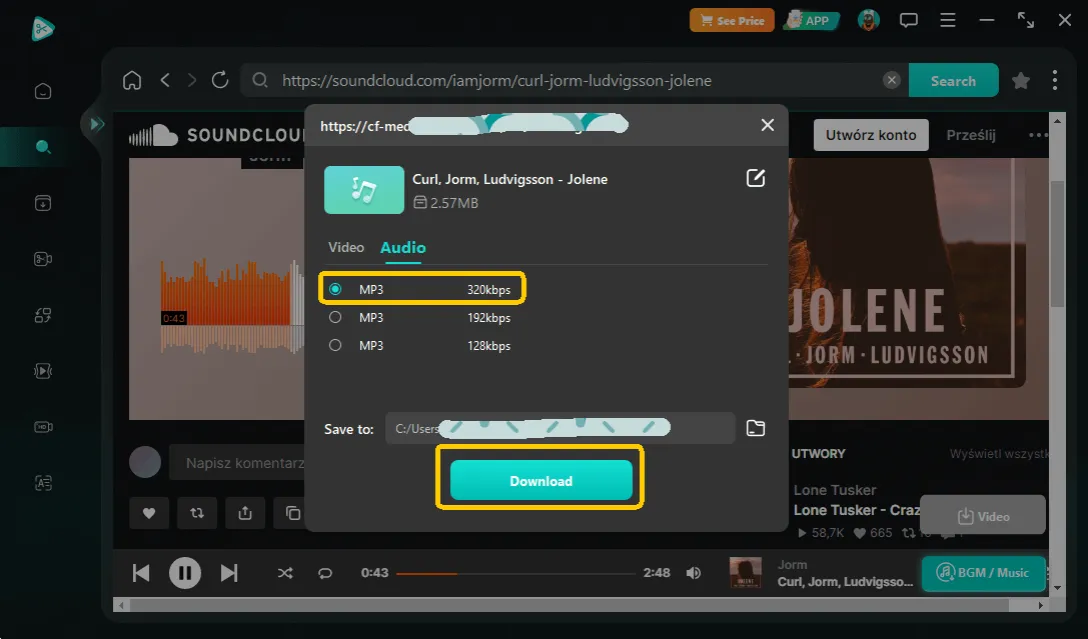 SoundCloud pobieranie utworu, interfejs downloadera online