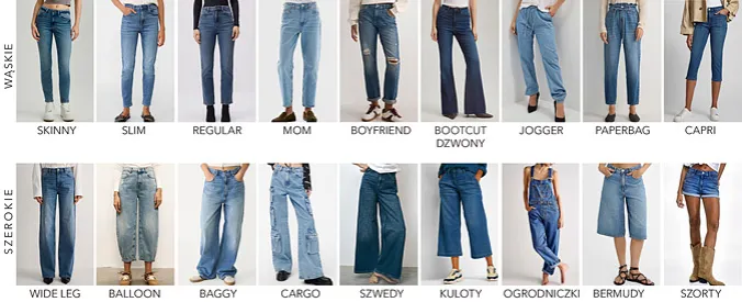 r&oacute;żne fasony spodni damskich infographic