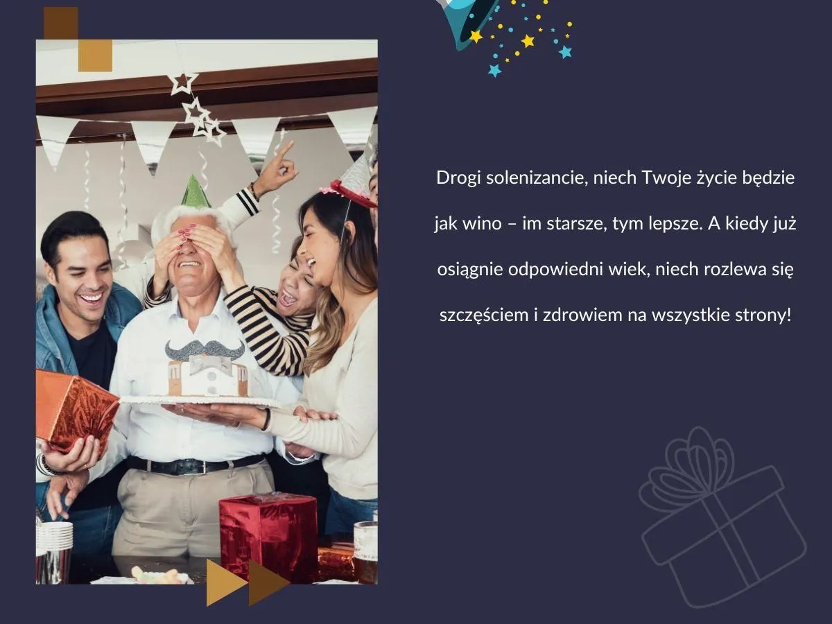 Starsza osoba uśmiechnięta z rodziną, ciepłe życzenia