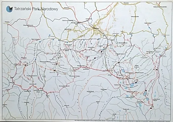 Mapa szlaków turystycznych Tatrzańskiego Parku Narodowego
