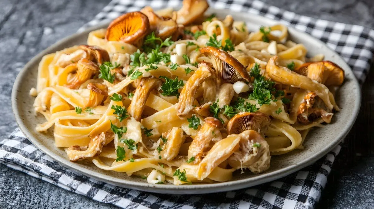 Szybki makaron z kurkami i natką pietruszki