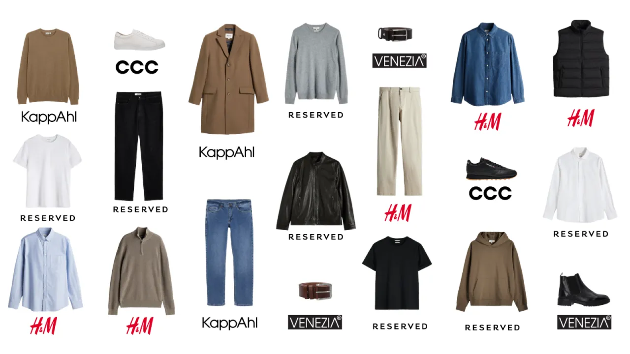 Przykładowa szafa kapsułowa casual damska i męska