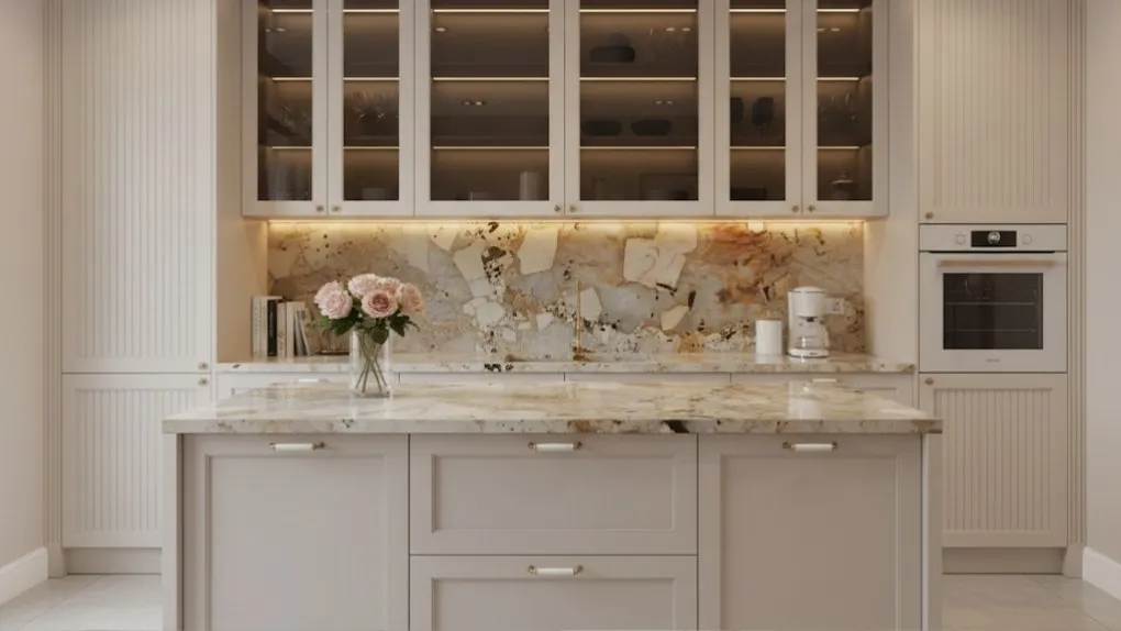 projekt kuchni małej z blatem granitowym