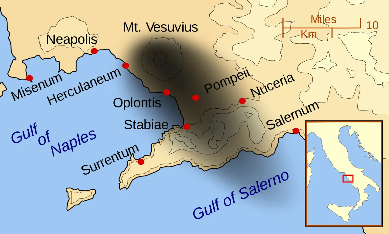 mapa Pompeje Neapol Wezuwiusz