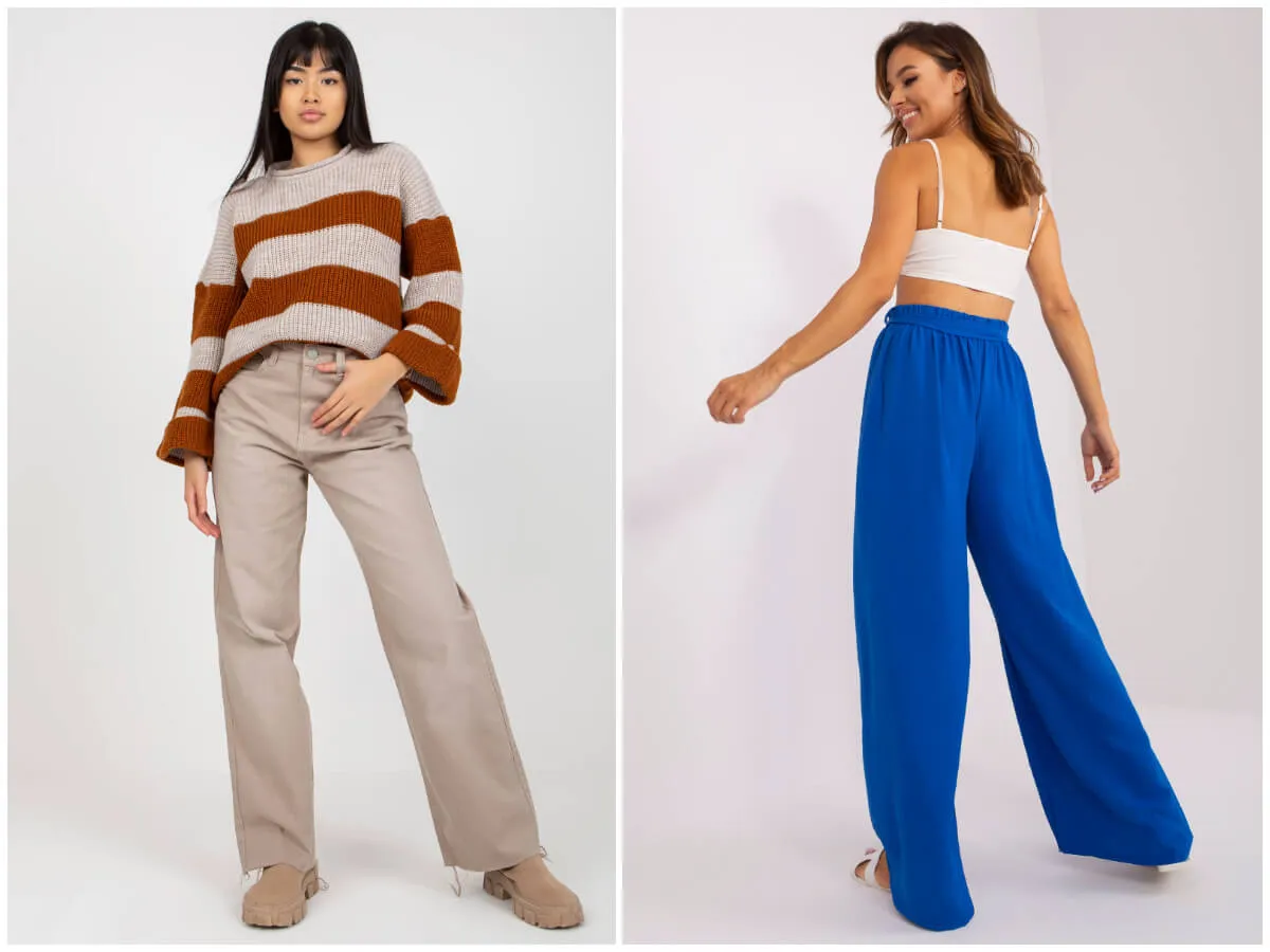 różne fasony szerokich spodni damskich