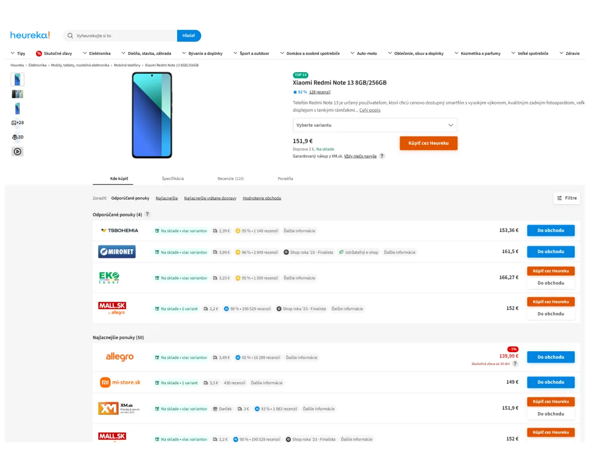 interfejs porównywarki cen Ceneo