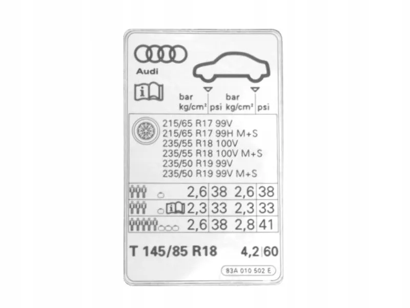 naklejka ciśnienie opon słupek drzwi