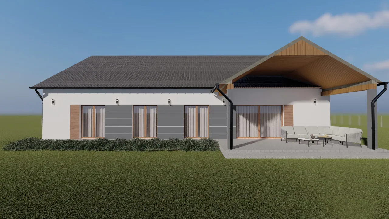 elewacja z drewnianymi akcentami