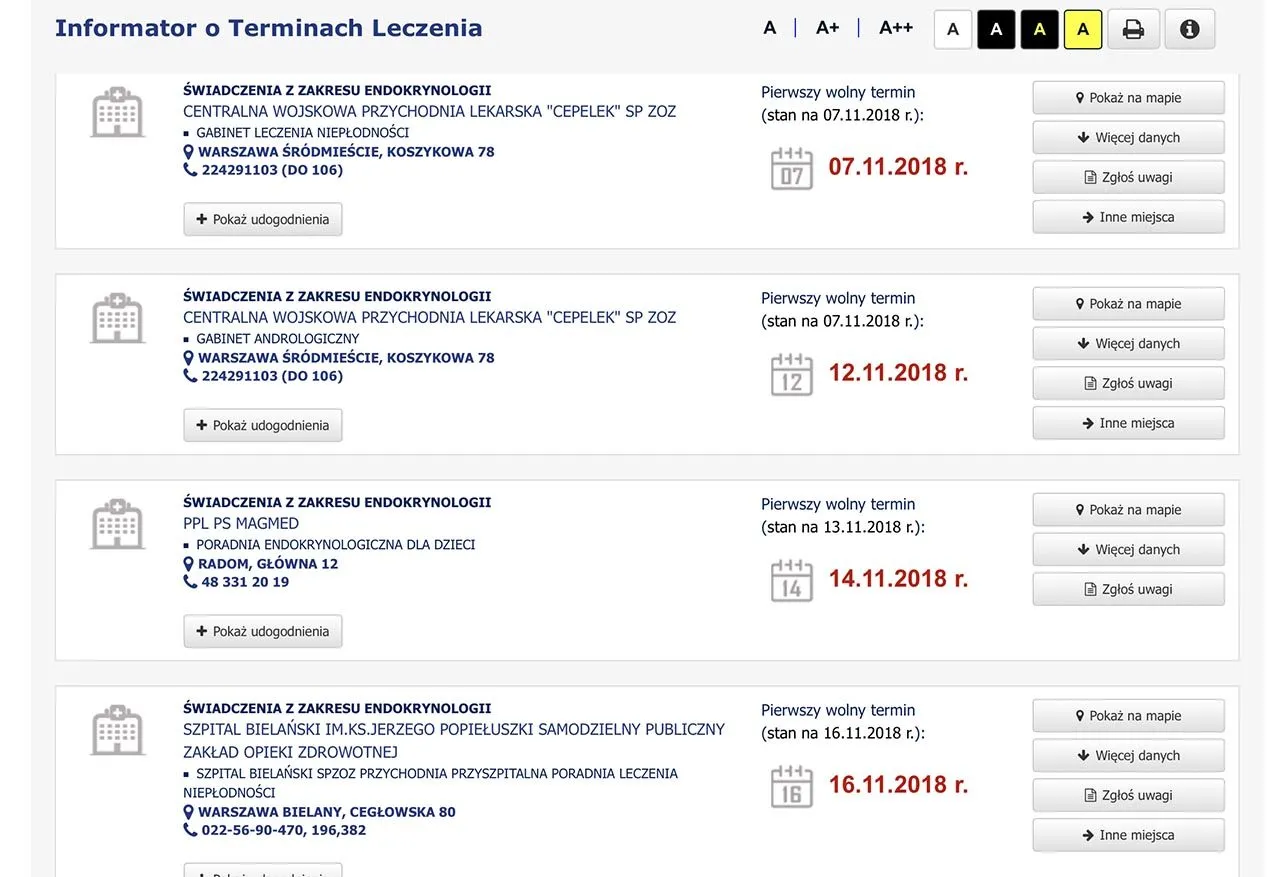 Informator o Terminach Leczenia NFZ zrzut ekranu