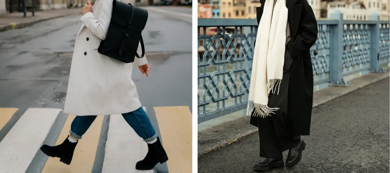 Mężczyzna i kobieta w sztybletach i odpowiednio dobranych spodniach, różne stylizacje