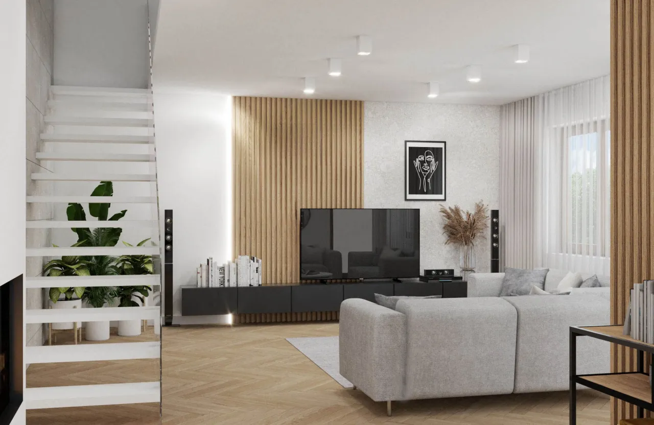 Pusta szafka RTV w nowoczesnym salonie