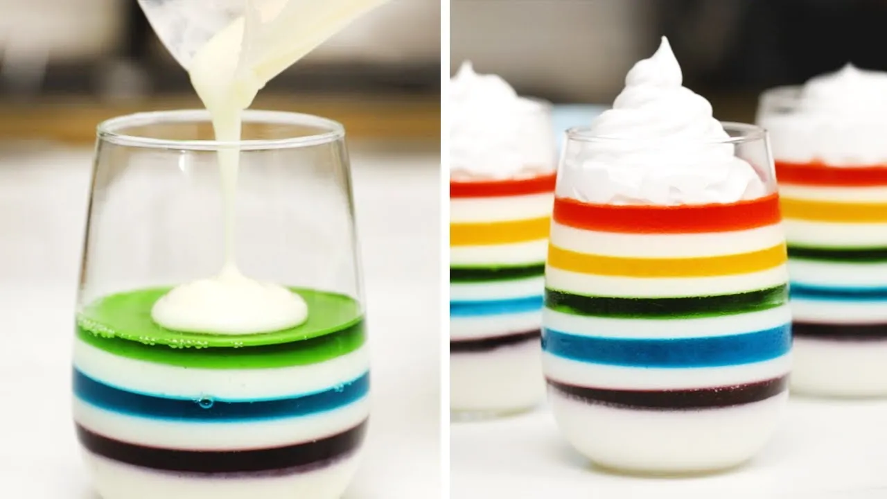 kolorowy deser z galaretki w pucharku