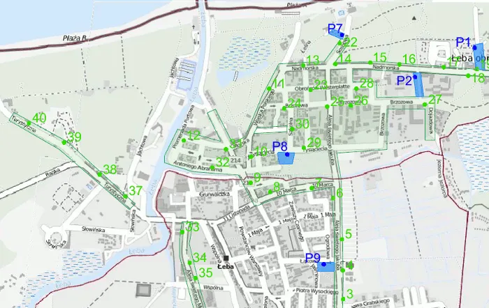 Mapa parking&oacute;w w Łebie z cenami