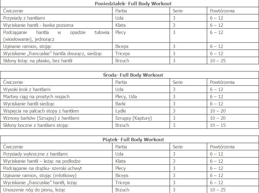 przykładowy plan treningowy FBW z hantlami