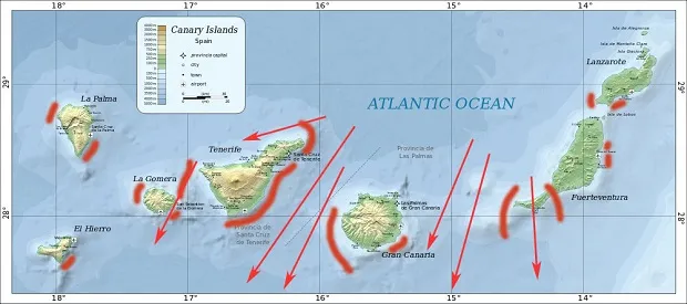 mapa wysp kanaryjskich odległości lotnicze