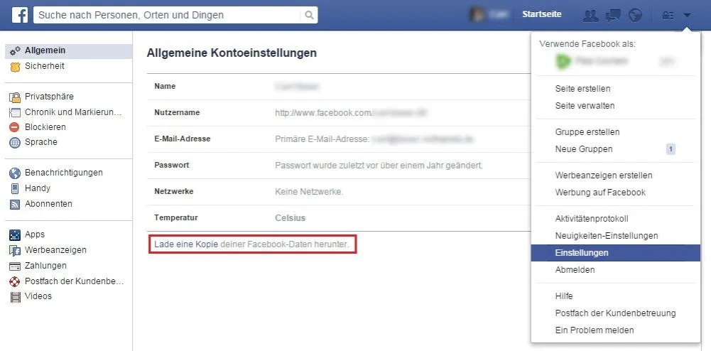 Facebook Daten sichern vor l&ouml;schen