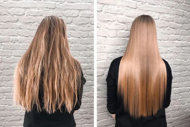 włosy po keratynowym prostowaniu przed i po