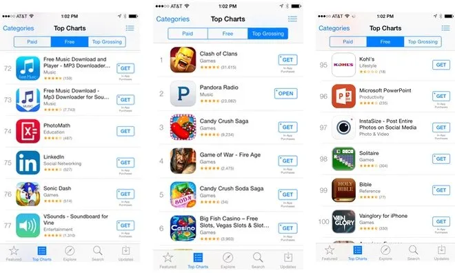 iPhone App Store interface, download button, app details